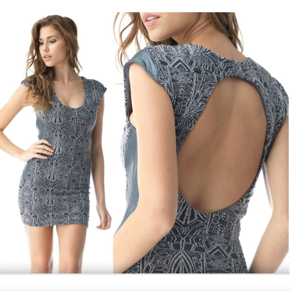 SKY BYZNA Open Back Leather Trim Bodycon Mini Dress, M NWT - Picture 1 of 13